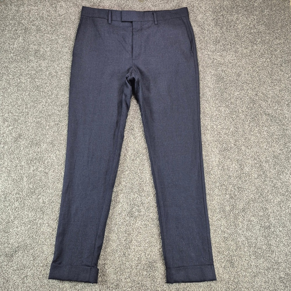 Banana Republic Dress Pants Mens 32x32 Blue Black Houndstooth Wool‎ Tapered Fit